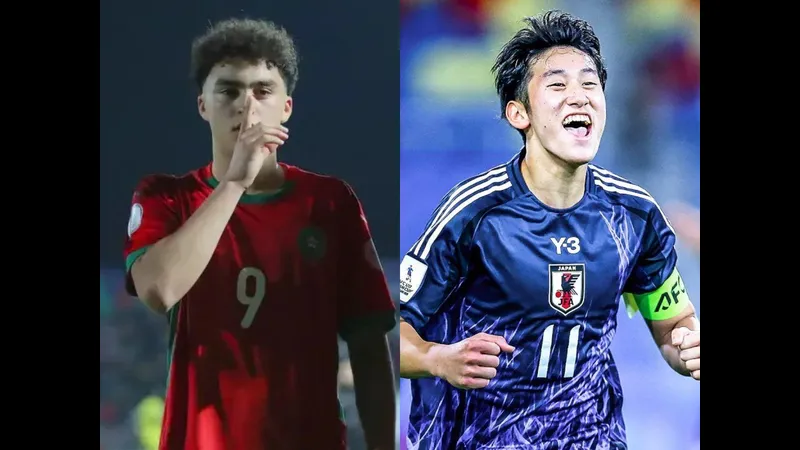 Cầu thủ U17 Nhật Bản dũng mãnh tranh bóng với cầu thủ U17 Ma Rốc